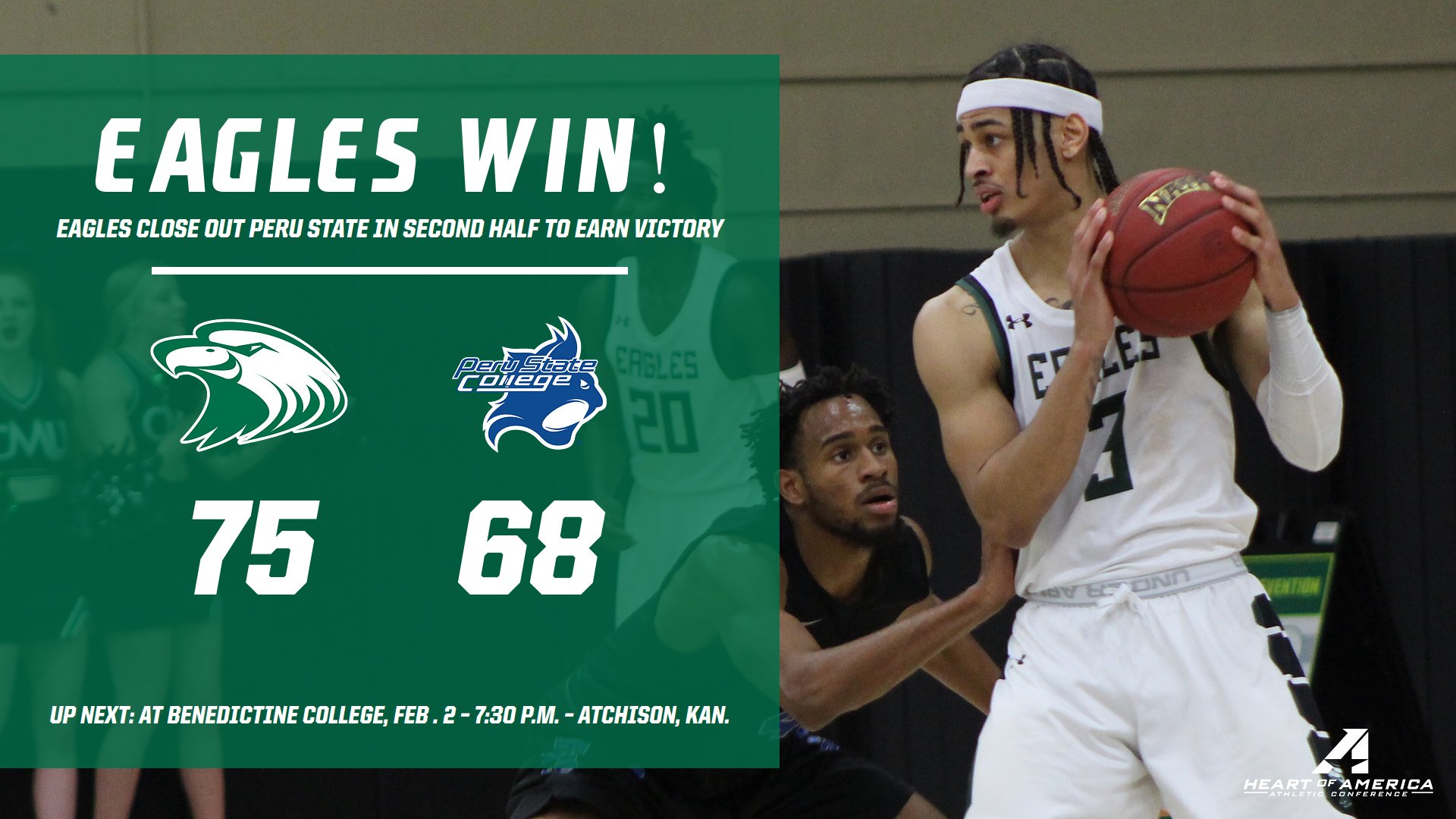 Eagles close out Peru State in second half to earn 75-68 victory